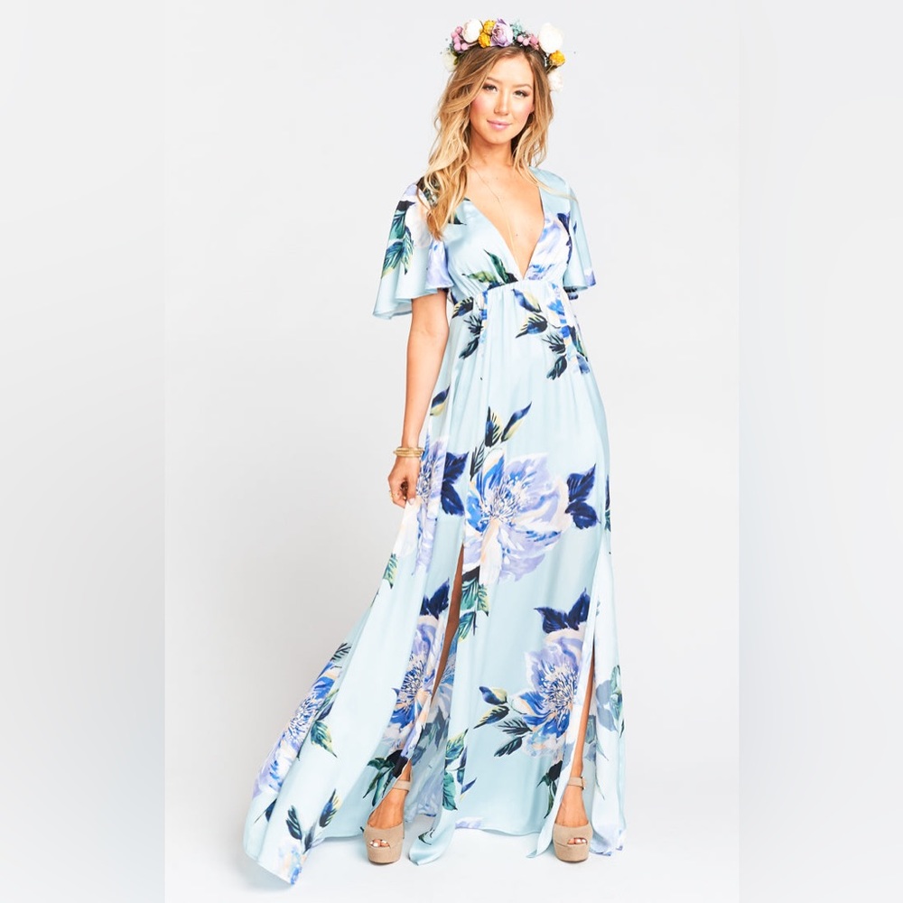 Show Me Your Mumu Blue Floral Faye Flutter Maxi Dress